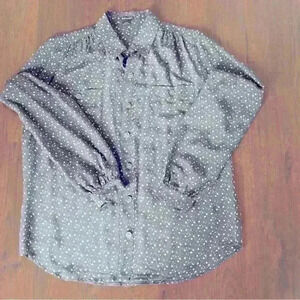 Club Monaco Blue White KIENA Dot Print Silk bottom down shirt size M